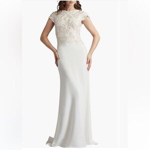 Tadashi Shoji Ivory Gown with Lace Accents